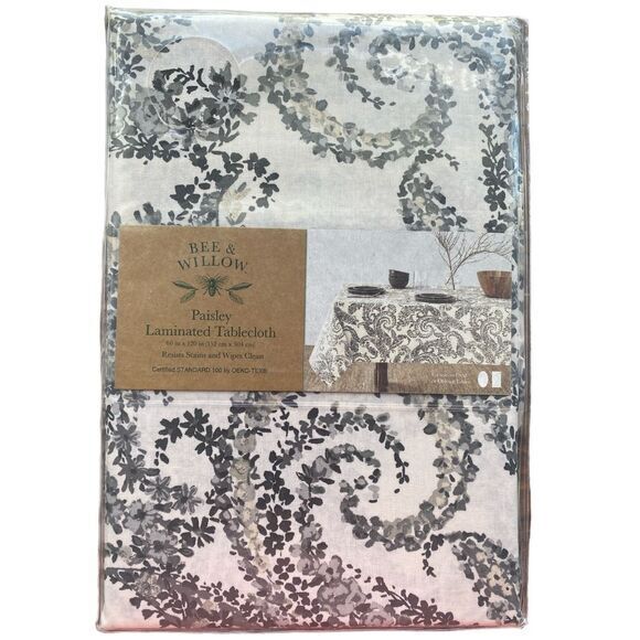 Bee & Willow Other - Bee & Willow Gray Paisley Laminate Tablecloth 60 X 120 Resists Stains Wipe Clean